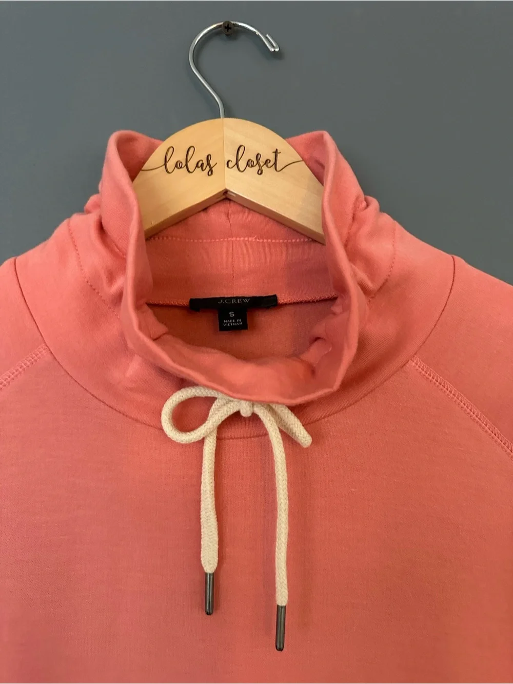 J. Crew Coral Cowl-Neck Pullover Sweater With Drawstring Neck Small NWOT